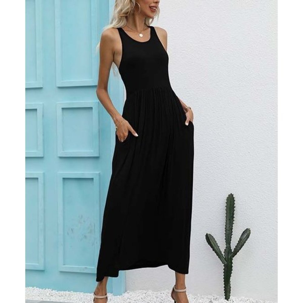 Black Racerback Pocket Maxi Dress
